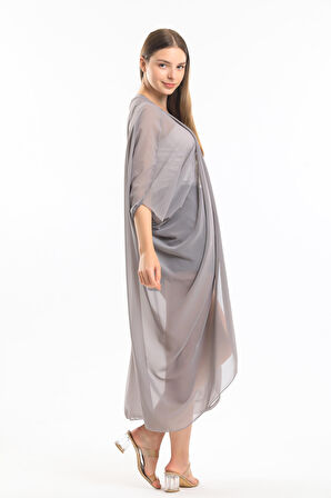 Şifon Plaj Kimono | ELB33597 Grı