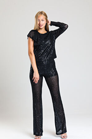 Astarlı Gizli Fermuarlı Zara Payet Pantolon | Pnt32488 Siyah