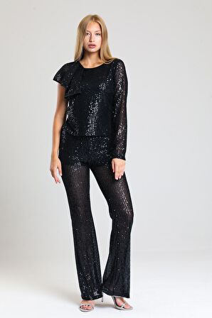 Astarlı Gizli Fermuarlı Zara Payet Pantolon | Pnt32488 Siyah