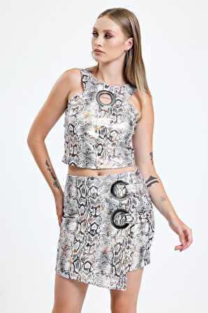 Kuş Gözlü Scuba Bustiyer Bluz Ekru Gold Yılan