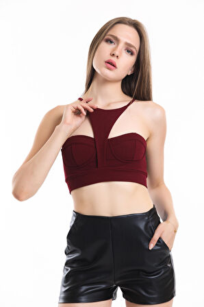 Askılı Gloplu Scuba Krep Bustiyer | Bus33917 Bordo