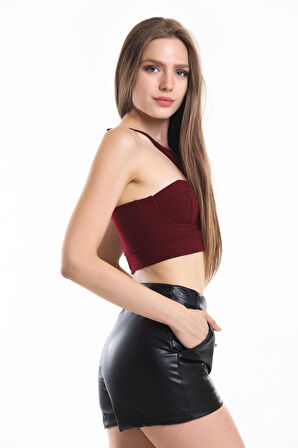 Askılı Gloplu Scuba Krep Bustiyer | Bus33917 Bordo