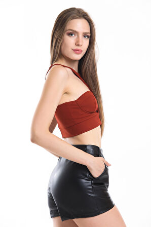 Askılı Gloplu Scuba Krep Bustiyer | Bus33917 Kıremıt