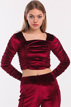 Büzgülü Kadife Abiye Bustiyer | Bus33937 Bordo