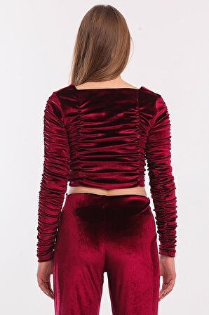 Büzgülü Kadife Abiye Bustiyer | Bus33937 Bordo