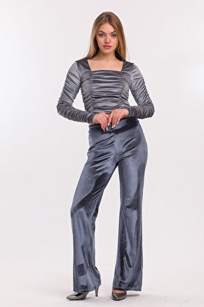 Büzgülü Kadife Abiye Bustiyer | Bus33937 Grı