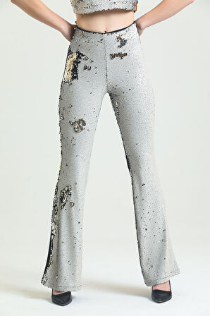 Abiye Payet Pantolon | PNT34174 Bej Gümüş