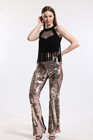 Abiye Payet Pantolon | PNT34174 Pudra Gold