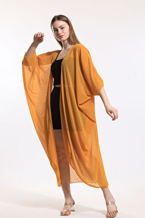 Şifon Plaj Kimono | ELB33597 Noktalı Sarı