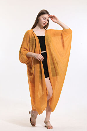 Şifon Plaj Kimono | ELB33597 Noktalı Sarı