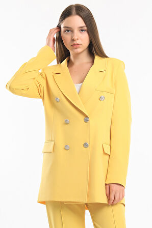 İçi Astarlı  Hürrem Kumaş Oversize Blazer Ceket | Ckt34236 Sarı