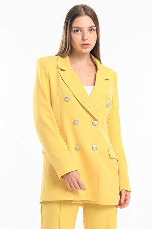 İçi Astarlı  Hürrem Kumaş Oversize Blazer Ceket | Ckt34236 Sarı