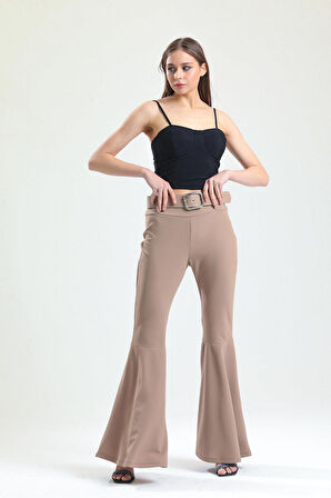 Kumaş Kaplama Kemerli Diz Altı Volanlı Pike Pantolon | PNT32971 Vızon