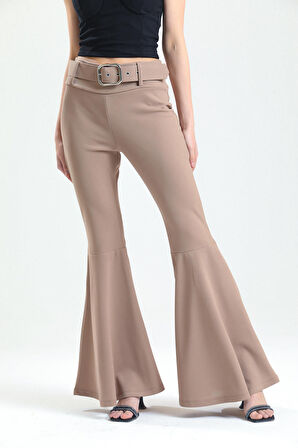 Kumaş Kaplama Kemerli Diz Altı Volanlı Pike Pantolon | PNT32971 Vızon