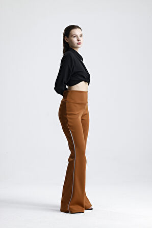 Yanları  Fermuarlı Scuba Büyük Beden  Pantolon | Pnt32751 Kahve