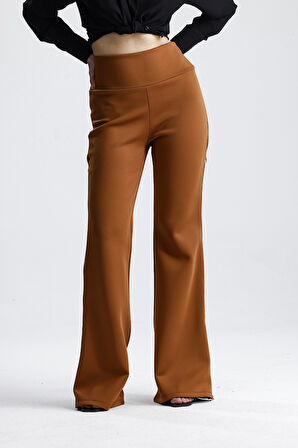 Yanları  Fermuarlı Scuba Büyük Beden  Pantolon | Pnt32751 Kahve