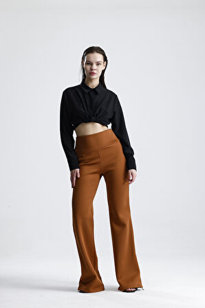 Yanları  Fermuarlı Scuba Büyük Beden  Pantolon | Pnt32751 Kahve