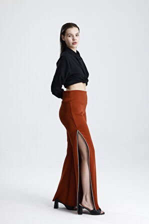 Yanları  Fermuarlı Scuba Büyük Beden  Pantolon | Pnt32751 KİREMİT