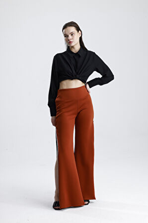 Yanları  Fermuarlı Scuba Büyük Beden  Pantolon | Pnt32751 KİREMİT