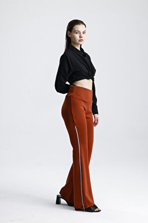 Yanları  Fermuarlı Scuba Büyük Beden  Pantolon | Pnt32751 KİREMİT