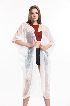 Şifon Plaj Kimono | ELB33597 EKRU KIRİNKIL