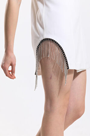 Zincir Detaylı İçi Astarlı Kolsuz Hürrem Ceket | Ckt34314 Beyaz