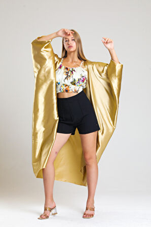 Şifon Plaj Kimono | ELB33597 Gold Saten