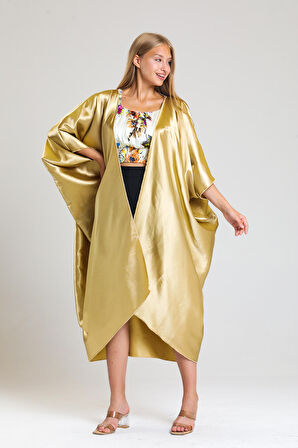 Şifon Plaj Kimono | ELB33597 Gold Saten