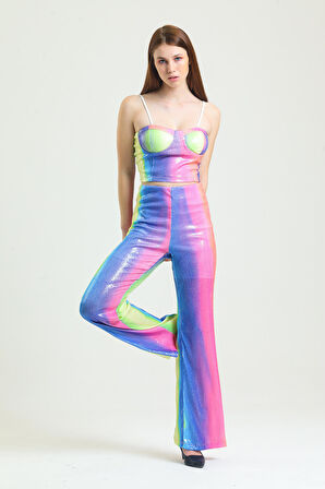 Sense Geniş Paçalı Payet Pantolon | Pnt32440 Gökkuşağı