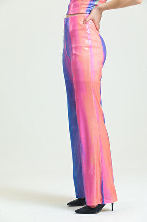 Sense Geniş Paçalı Payet Pantolon | Pnt32440 Gökkuşağı