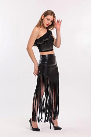 Sense Taba Püsküllü Deri Etek | Etk33848