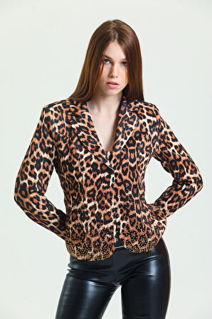 Leopar Desen Ceket | Ckt31787YN Siyah Kahve Leopar