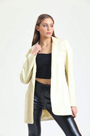 Kadın Suni Deri Ceket | Ckt33554 Ekru