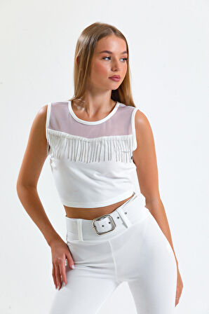 Taş Detaylı Abiye  Bluz | BLZ34565 Beyaz