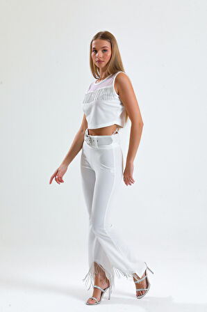 Taş Detaylı Abiye  Bluz | BLZ34565 Beyaz