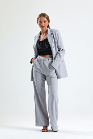 Süs Dikişli Hürrem Kumaş  Bol Paça Pantolon | Pnt34239 Grı