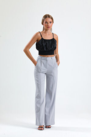 Süs Dikişli Hürrem Kumaş  Bol Paça Pantolon | Pnt34239 Grı