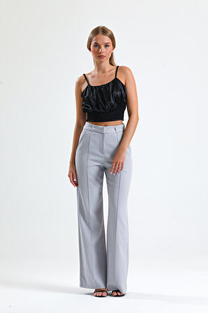 Süs Dikişli Hürrem Kumaş  Bol Paça Pantolon | Pnt34239 Grı