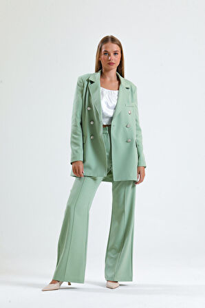 Süs Dikişli Hürrem Kumaş  Bol Paça Pantolon | Pnt34239 Küf Yeşili