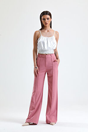 Süs Dikişli Hürrem Kumaş  Bol Paça Pantolon | Pnt34239 Pudra