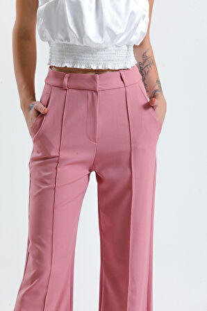 Süs Dikişli Hürrem Kumaş  Bol Paça Pantolon | Pnt34239 Pudra