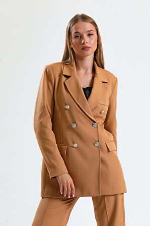 İçi Astarlı  Hürrem Kumaş Oversize Blazer Ceket | Ckt34236 Camel