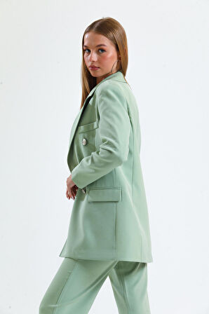 İçi Astarlı  Hürrem Kumaş Oversize Blazer Ceket | Ckt34236 Küf Yeşili