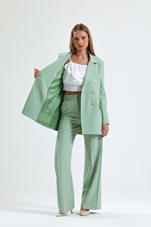İçi Astarlı  Hürrem Kumaş Oversize Blazer Ceket | Ckt34236 Küf Yeşili
