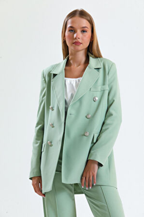 İçi Astarlı  Hürrem Kumaş Oversize Blazer Ceket | Ckt34236 Küf Yeşili