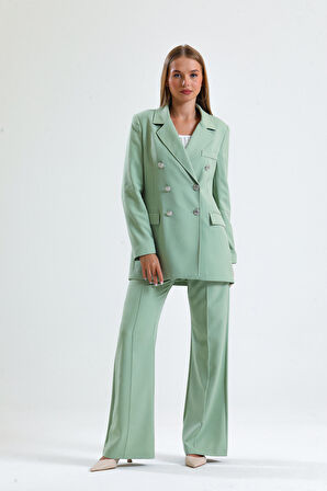 İçi Astarlı  Hürrem Kumaş Oversize Blazer Ceket | Ckt34236 Küf Yeşili