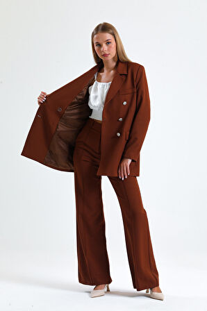 İçi Astarlı  Hürrem Kumaş Oversize Blazer Ceket | Ckt34236 Kahve