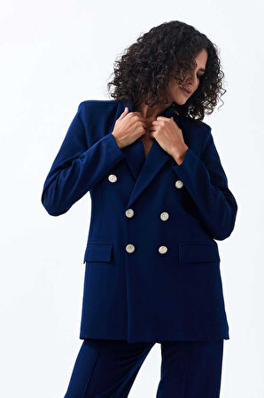 İçi Astarlı  Hürrem Kumaş Oversize Blazer Ceket | Ckt34236 Lacıvert