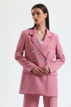 İçi Astarlı  Hürrem Kumaş Oversize Blazer Ceket | Ckt34236 Pudra