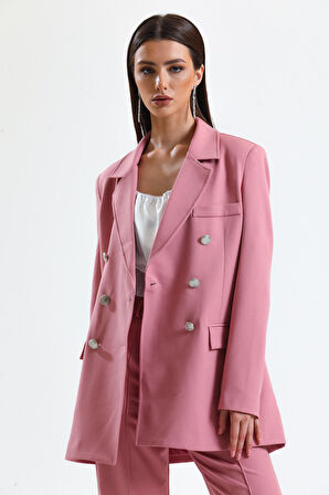 İçi Astarlı  Hürrem Kumaş Oversize Blazer Ceket | Ckt34236 Pudra